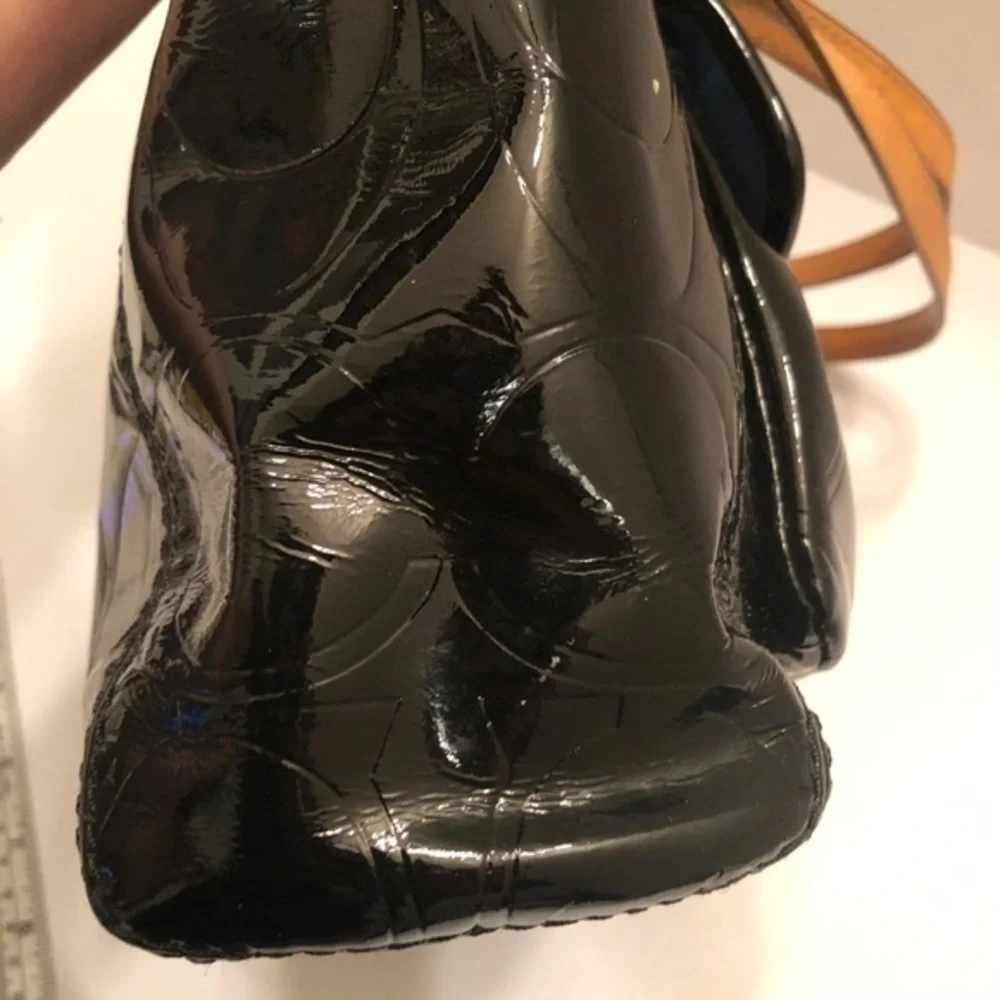 Coach patent leather black c mini tote bag